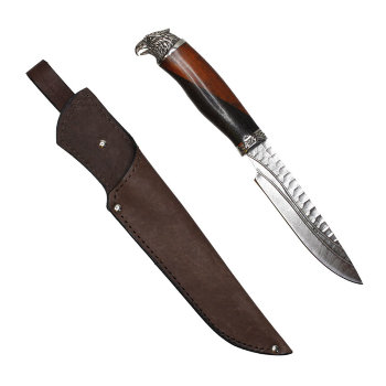 Нож "Гриф" с фигурными долами (32 см, дамасская сталь)