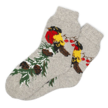 Тамбовские шерстяные носки "Снегири на еловой ветке" (размер 37-40)