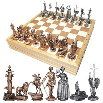 Подарочные шахматы "Санкт-Петербург" с оловянными фигурами (49х49 см) 