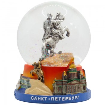 Снежный шар "Медный всадник и вид с Невы" (диаметр 10 см) / Санкт-Петербург
