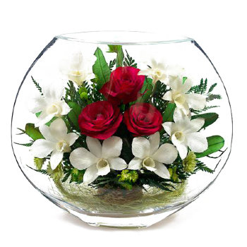 Розы и орхидеи в стекле EMM-05 (25 см)