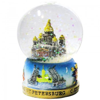 Снежный шар "Исаакиевский собор и вид с Невы" (диаметр 4,5 см) / Санкт-Петербург