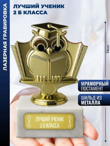Статуэтка Учёная сова "Лучший ученик 2 б класса" (13,8 см)