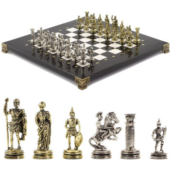 Шахматы "Римские воины" из мрамора с металлическими фигурами (28 x 28 x 2.5 см)