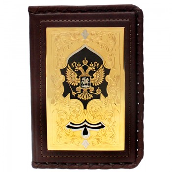 Кожаная обложка на паспорт "Герб России" со златоустовской гравюрой