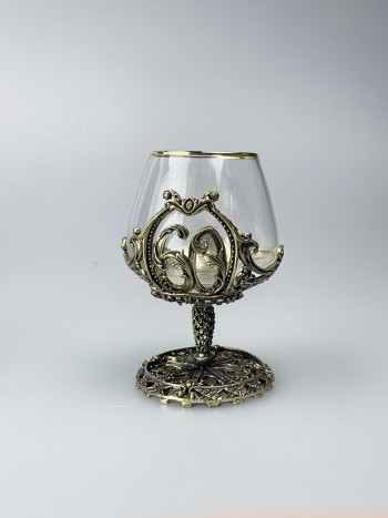 Бокал "С юбилеем 60 лет. Вензель" из стекла и латуни в футляре (430 мл)