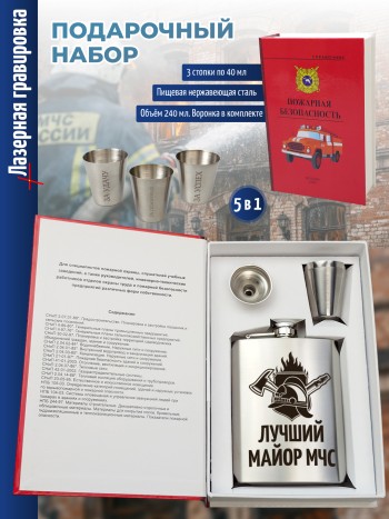 Набор электрик "Лучший майор МЧС" (фляжка, три стопки, воронка)