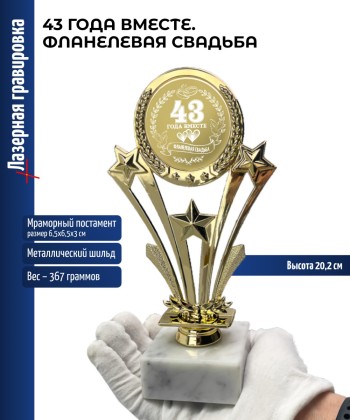 Наградная статуэтка Звезды "43 года вместе. ФЛАНЕЛЕВАЯ СВАДЬБА" (20,2 см)