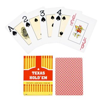 Пластиковые игральные карты "Texas Holdem" с красной рубашкой (55 карт)