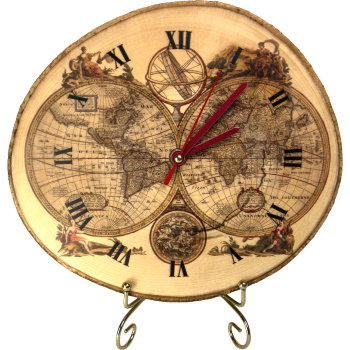Настольные часы "Карта мира" на спиле дерева (22 х 22 х 3 см)