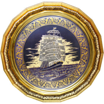 Настенная гравюра "Парусник" на стали с позолотой (36,5 см, Златоуст)