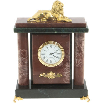 Настольные часы "Лев" из бронзы и лемезита (21 х 16 х 7 см)