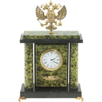 Настольные часы "Герб России" из бронзы и змеевика (25 х 16 х 7 см)