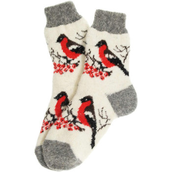 Тамбовские шерстяные носки "Снегири на рябине" (размер 37-40)