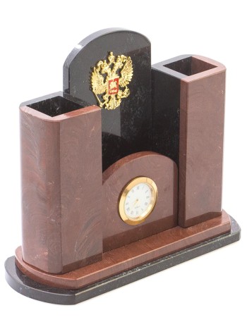 Настольные часы "Герб РФ" с подставкой для ручек 