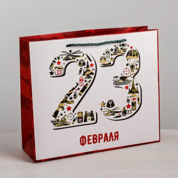 Подарочный пакет "Символика 23 февраля" (23 х 18 х 8 см)