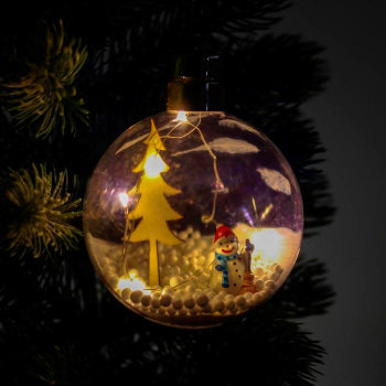Новогодний шар "Снеговик и ёлка" с подсветкой (10 см)