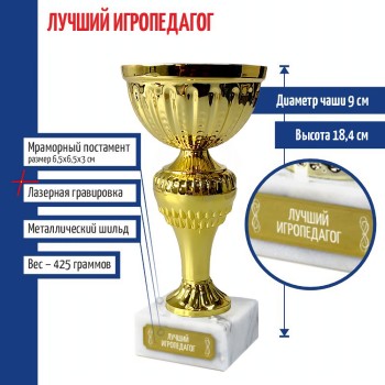 Статуэтка Кубок "Лучший игропедагог" на мраморном постаменте (18,4 см)