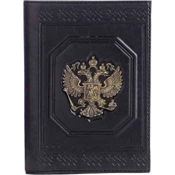 Кожаная обложка "Государь" с латунным орлом для паспорта и автодокументов