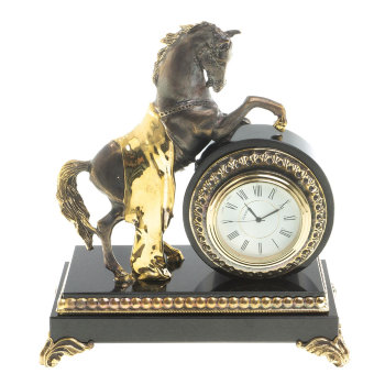 Настольные часы "Конь на дыбах" из бронзы и долерита (19 х 17 х 10 см)