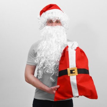 Карнавальный набор Деда Мороза (колпак, мешок, парик, борода)