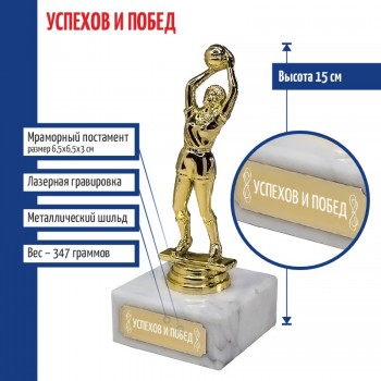 Статуэтка Баскетболистка "Успехов и побед" на мраморном постаменте (15 см)