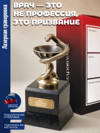 Кубок Врачу "врач — это не профессия, это призвание" (бронза, змеевик)