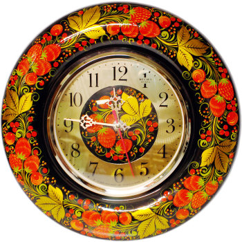 Настенные часы "Хохломские" из дерева (диаметр 31 см, ручная роспись)