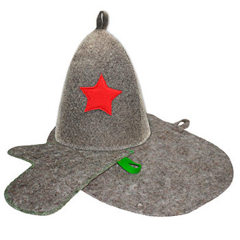Набор для бани "Красная звезда" (шапка, коврик, рукавица)