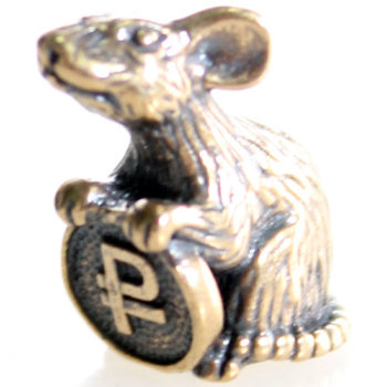 Кошельковый сувенир "Мышка с монетой" из латуни