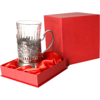 Красный подарочный футляр для подстаканника с ложементом (15,5 х 14,5 х 14,5 см)