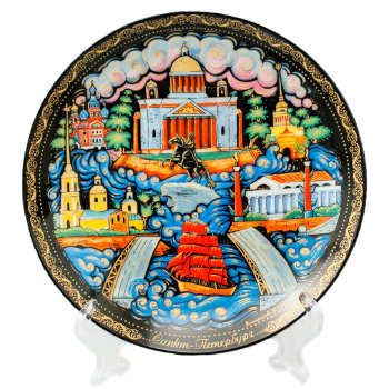 Сувенирная тарелка "Над Петропавловкой" (15 см) / Санкт-Петербург