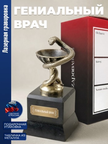 Кубок Врачу "Гениальный врач" бронза, змеевик