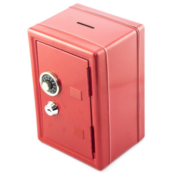 Копилка "Металлический сейф" красного цвета (18 х 12 х 10 см)