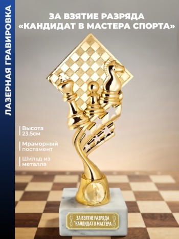 Кубок шахматы "За взятие разряда "кандидат в мастера спорта"" (23,5 см)