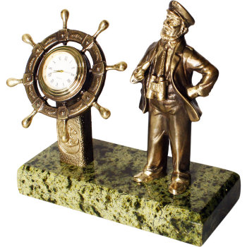 Настольные часы "Капитан" из бронзы и змеевика