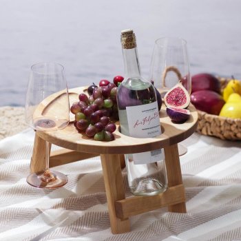 Складной столик для вина с менажницей из берёзы (держатель на 2 бокала)