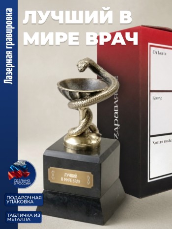 Кубок Врачу "Лучший в мире врач" бронза, змеевик