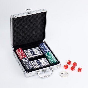 Набор для покера из 100 фишек без номинала в металлическом кейсе