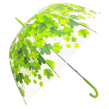 Зонт-трость "Зелёные листья" с прозрачным куполом (купол 80 см)