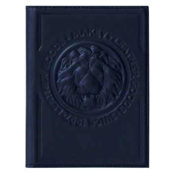 Кожаная обложка на паспорт "Лев" (синяя, гладкая)