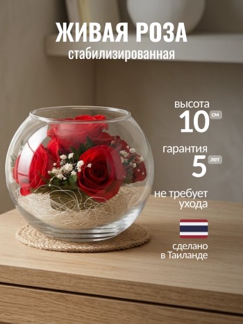 Композиция из роз в стекле (выс. 10 см, диам. 12 см)