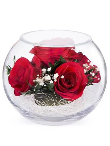 Композиция из роз в стекле (выс. 10 см, диам. 12 см)