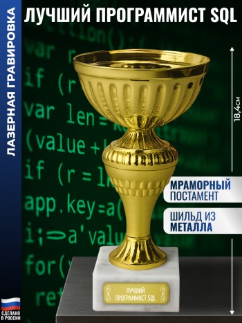 Кубок "Лучший программист SQL" на постаменте (18,4 см)