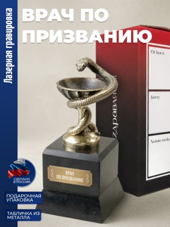Кубок Врачу "Врач по призванию" бронза, змеевик