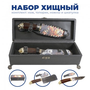 Подарочный набор из ножа и топорика "Хищный" в шкатулке
