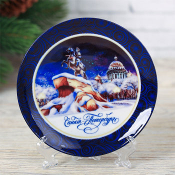Сувенирная тарелка "Зимой на Сенатской" (12 см) / Санкт-Петербург