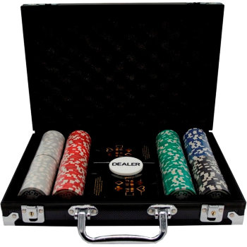 Набор для покера из 200 фишек с номиналом в кейсе
