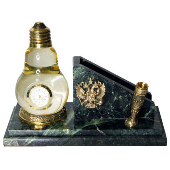 Письменный прибор "Лампочка" из бронзы и змеевика с часами