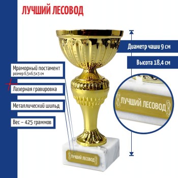 Статуэтка Кубок "Лучший лесовод" на мраморном постаменте (18,4 см)